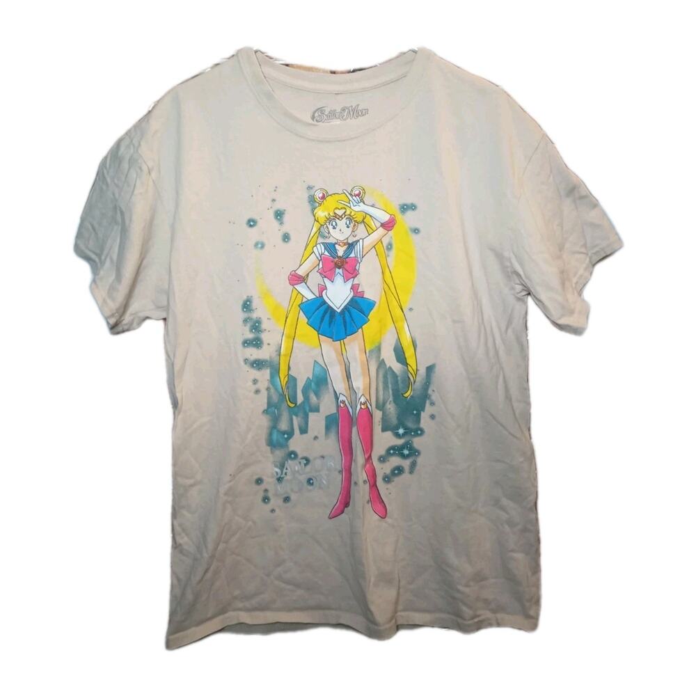 Vintage Sailor Moon Watercolor T-Shirt Cream Men's Large Anime 90s Anime Cotton